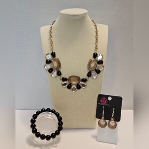 Paparazzi Gold and Black Jewelry Set